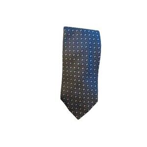 Massimo Bizzocchi Grey White Geometric Pattern 100% Silk 3.5' Tie Made In Italy